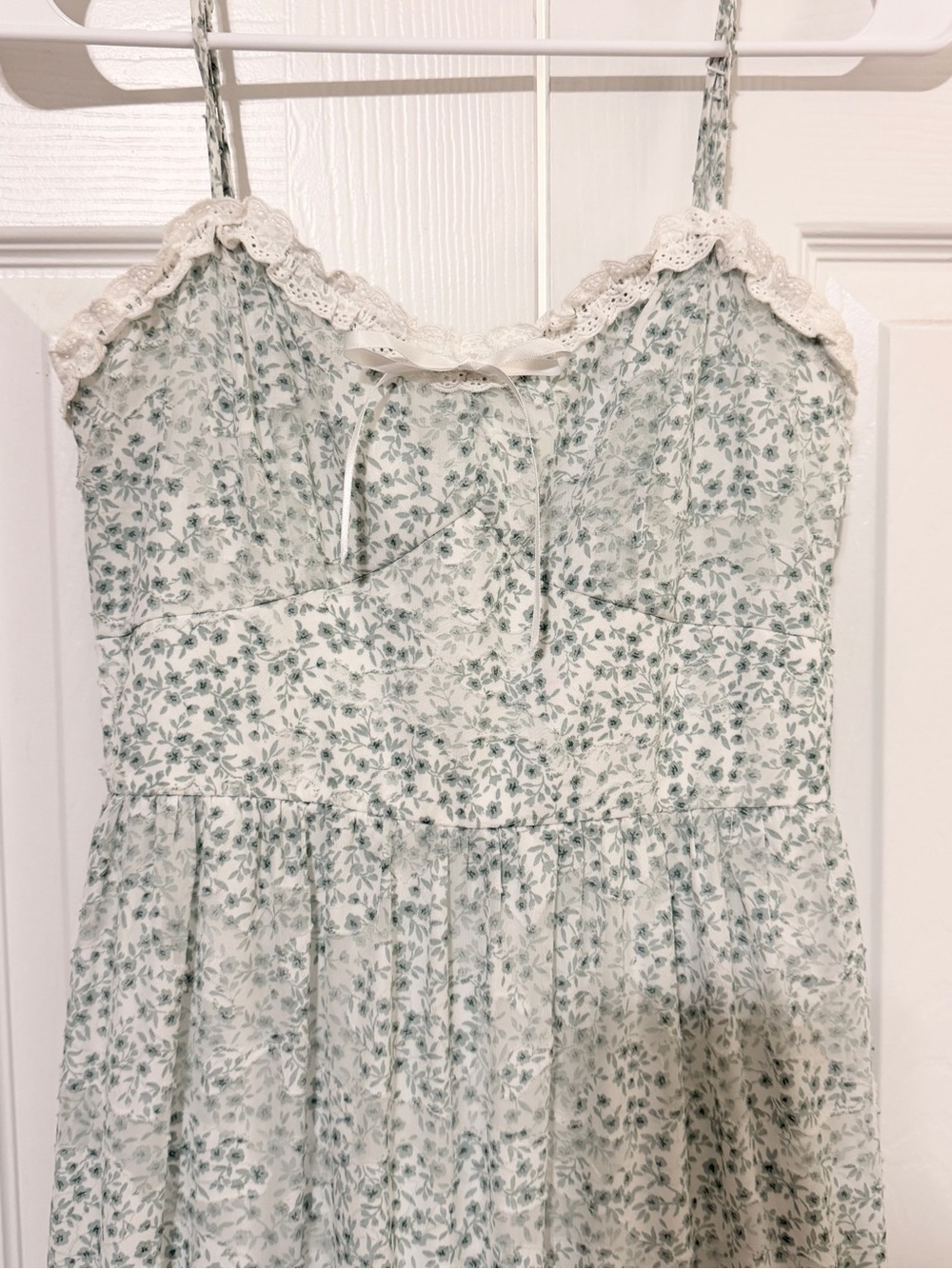 Altar'd State Pale Blue Floral Midi Dress with Lace Trim - Picture 2 of 3